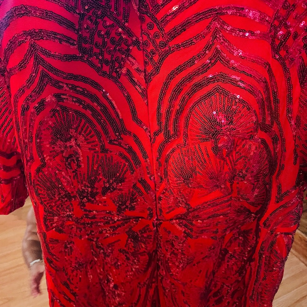 Red Sequence Dress With Sheer Bottom. - image 4